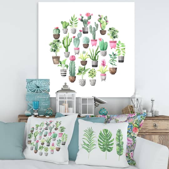 Designart - Cacti In Ceramic Pots In Gentle Tones II